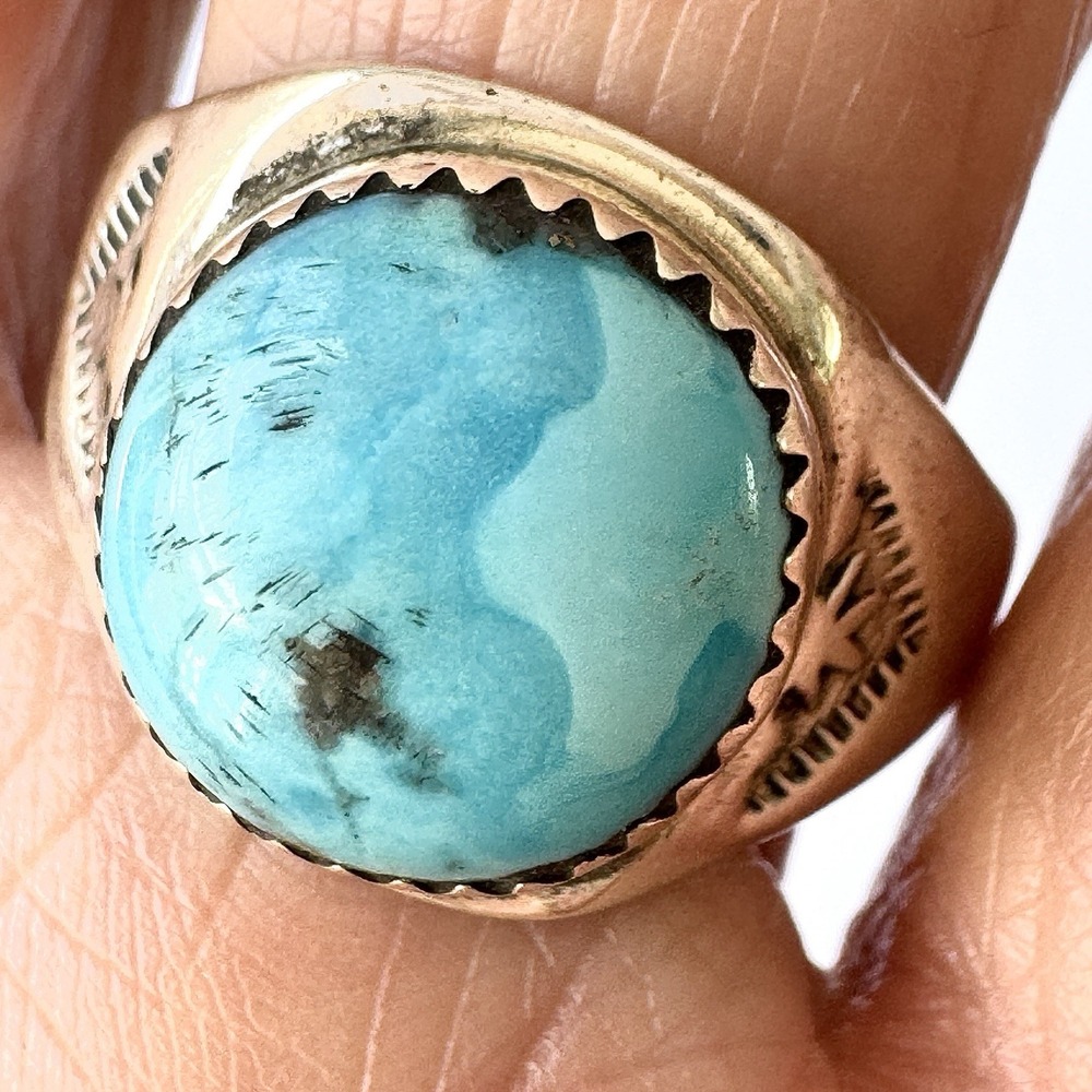 Navajo Turquoise Band Sz 10.5 Ring Annie Lincoln Sterling Handmade Native Amer